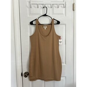 Open Edit Womens Tan Bodycon Minimalist Stretch Tank Sleeveless‎ Mini Dress Sz L